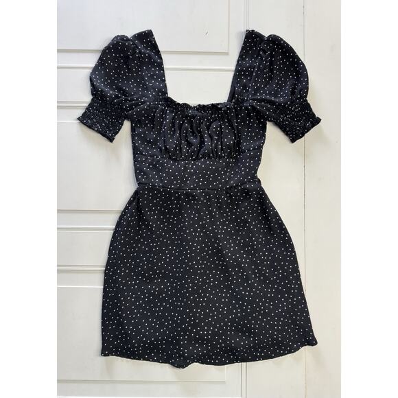 Trixxi Dresses & Skirts - Trixxi Women’s Flare Square Neck Dress Black Polka Dot Small Ruffle Smocked